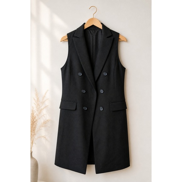 In Every Story Jackets & Blazers - Black Longline Sleeveless Blazer Vest Double Breasted 16 Minimalist Workwear